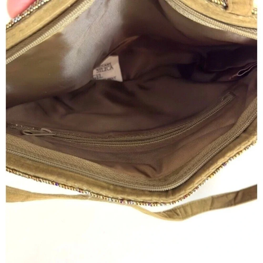 ERMO Collection‎ Evening Velvet Floral Beaded Handbag Zipper Olive Green